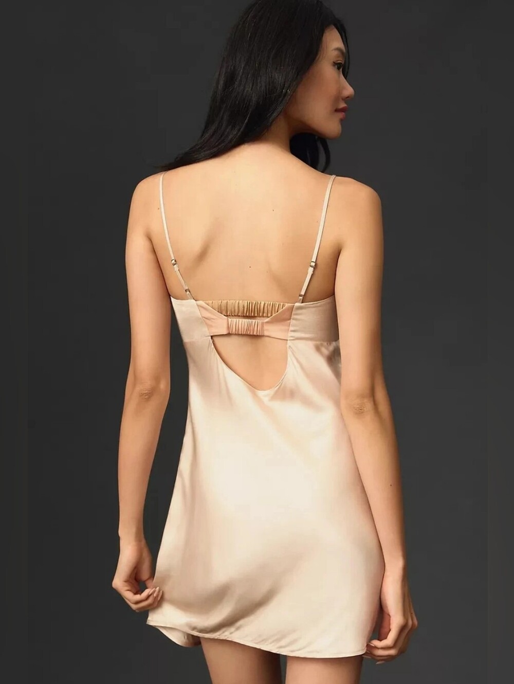 NWT Champagne Satin Slip Dress Medium Colorblock Open Back Coquette Mini Dress - Picture 9 of 9